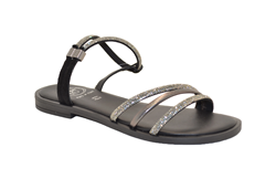 SANDALO LISTINI NERO CON CINTURINI IN STRASS CON FONDO IN VERA PELLE